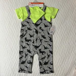 Baby Boy 3 Piece Coverall And T-Shirt With Bib 12M Dinosaur Theme